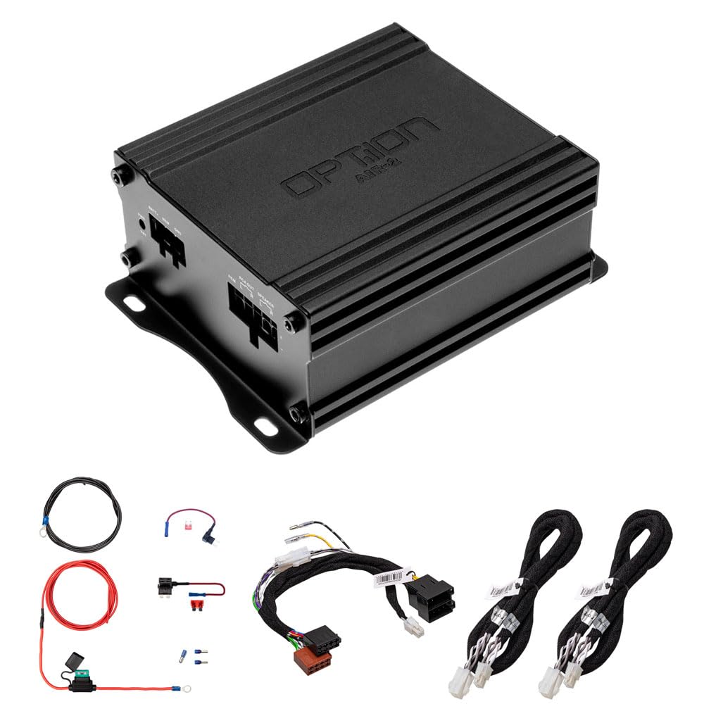 OPTION AIR-2 pastiprinātājs ar ISO komplektu, mini pastiprinātājs ar Plug & Play uzstādīšanu visiem auto ar ISO savienojumu