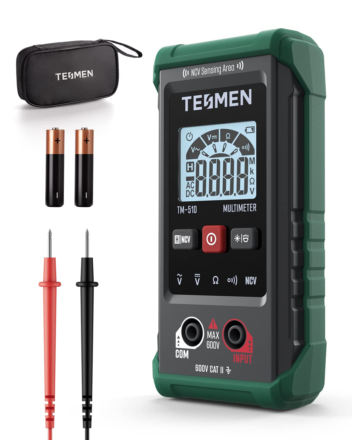 Digitālais multimetrs TESMEN TM-510, 4000 skaitījumu, automātiska diapazona izvēle, AC/DC sprieguma, pretestības un nepārtrauktības testeris, zaļš
