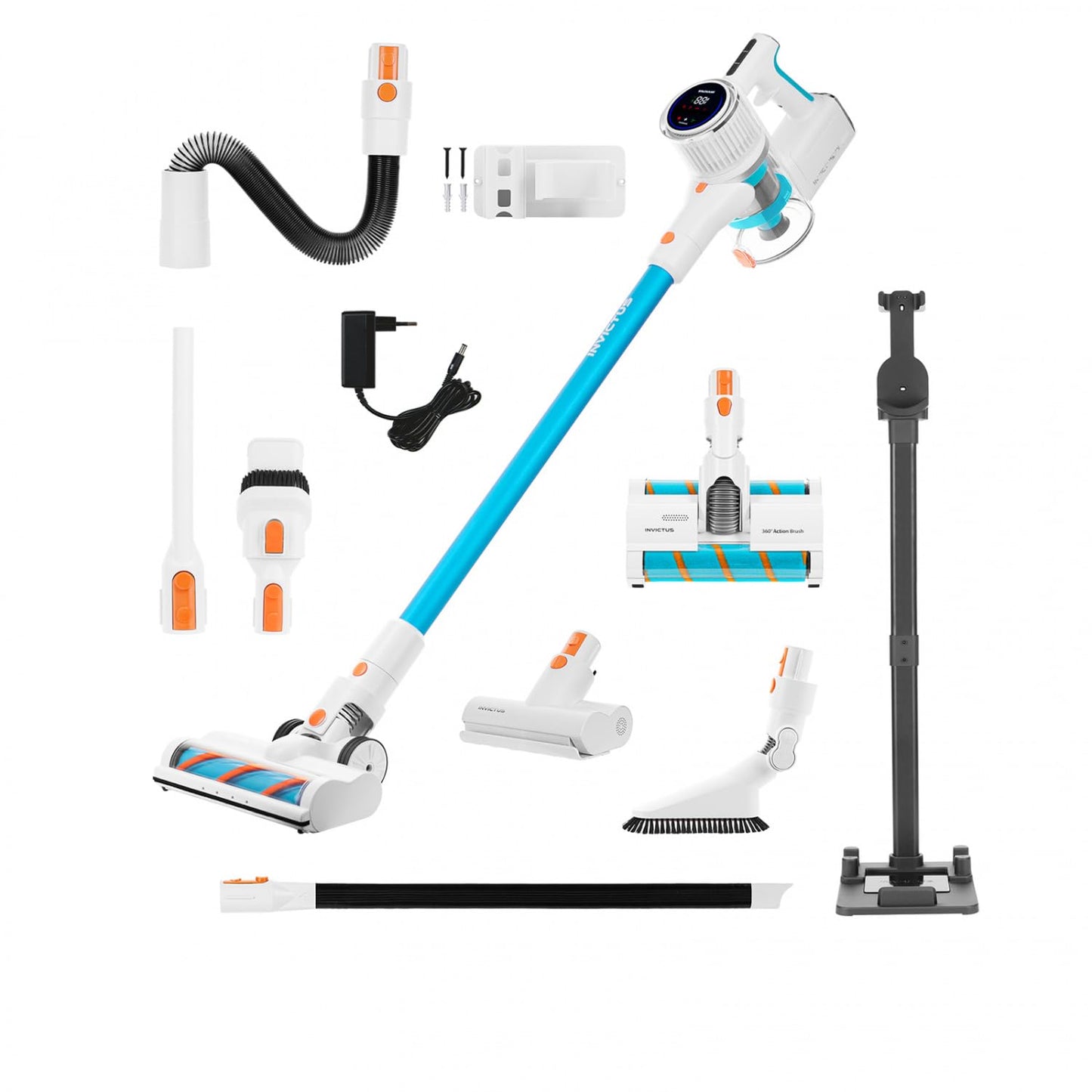 Genius Invictus X7 Deluxe - bezvadu putekļsūcējs ar HEPA filtrs, uzlādes stacija, LED gaisma, 60 minūšu akumulatoru.