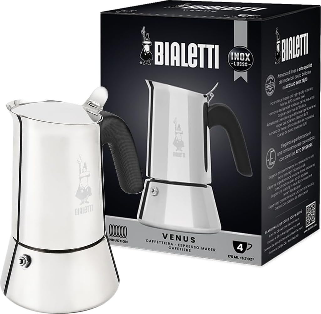 Indukcijas kafijas moka kanna Bialetti Venus, nerūsējošais tērauds, 4 tasēm (170 ml), sudraba
