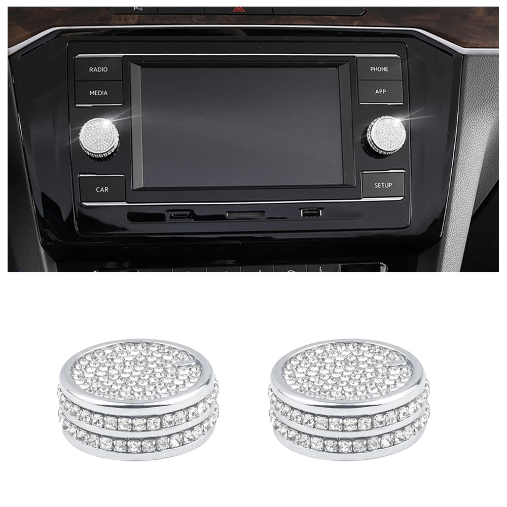 BLINGOOSE VW piederumi spīdīgs skaļuma regulatora pogas uzlīmes dekors, interjera aksesuāri Volkswagen Golf GTI Tiguan Jetta Atlas Taos, kristāls, 2 gab.