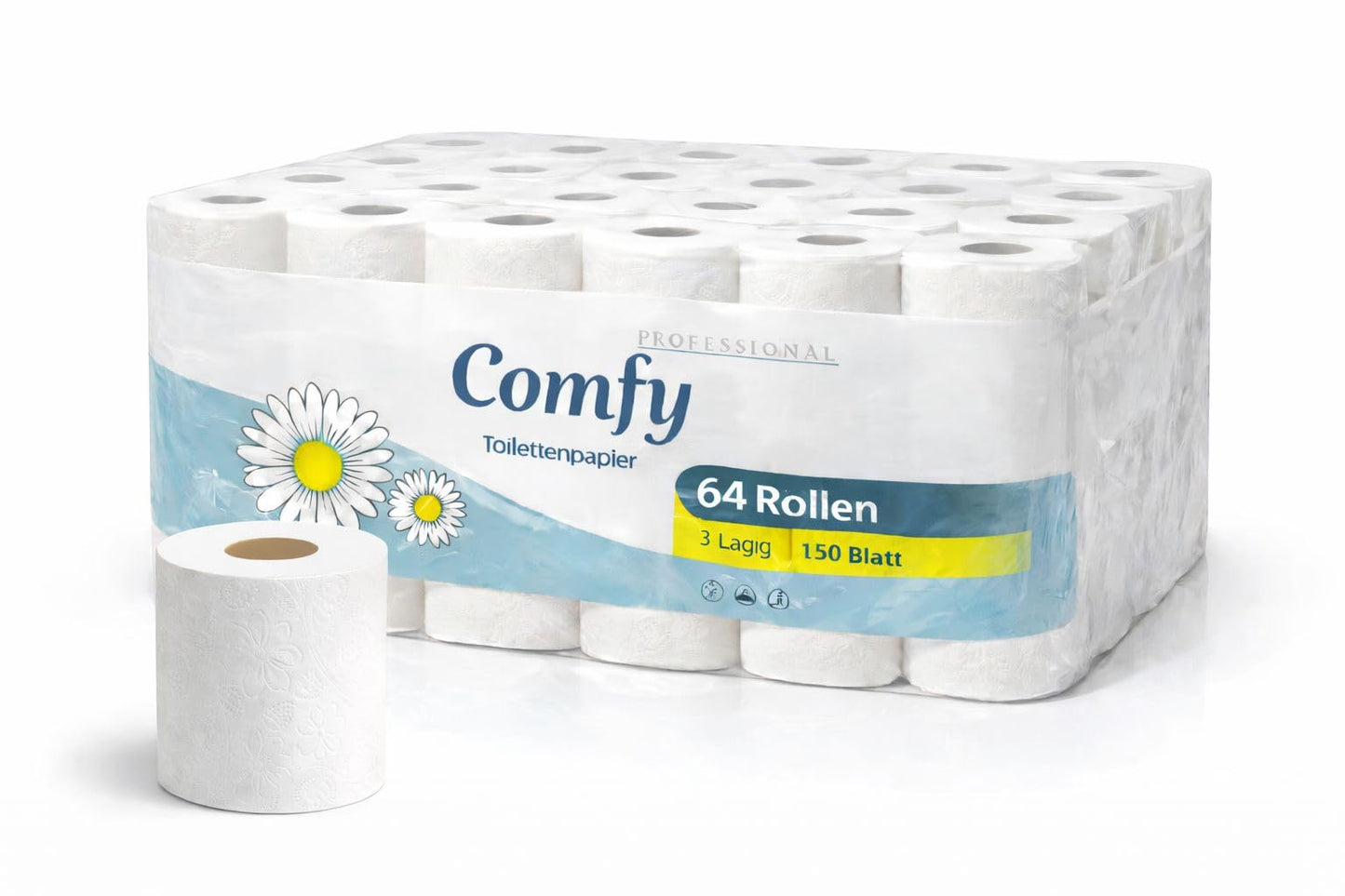 Tualetes papīrs Comfy Premium, 3 slāņi, 64 ruļļi, 150 loksnes rullī, īpaši mīksts un izturīgs