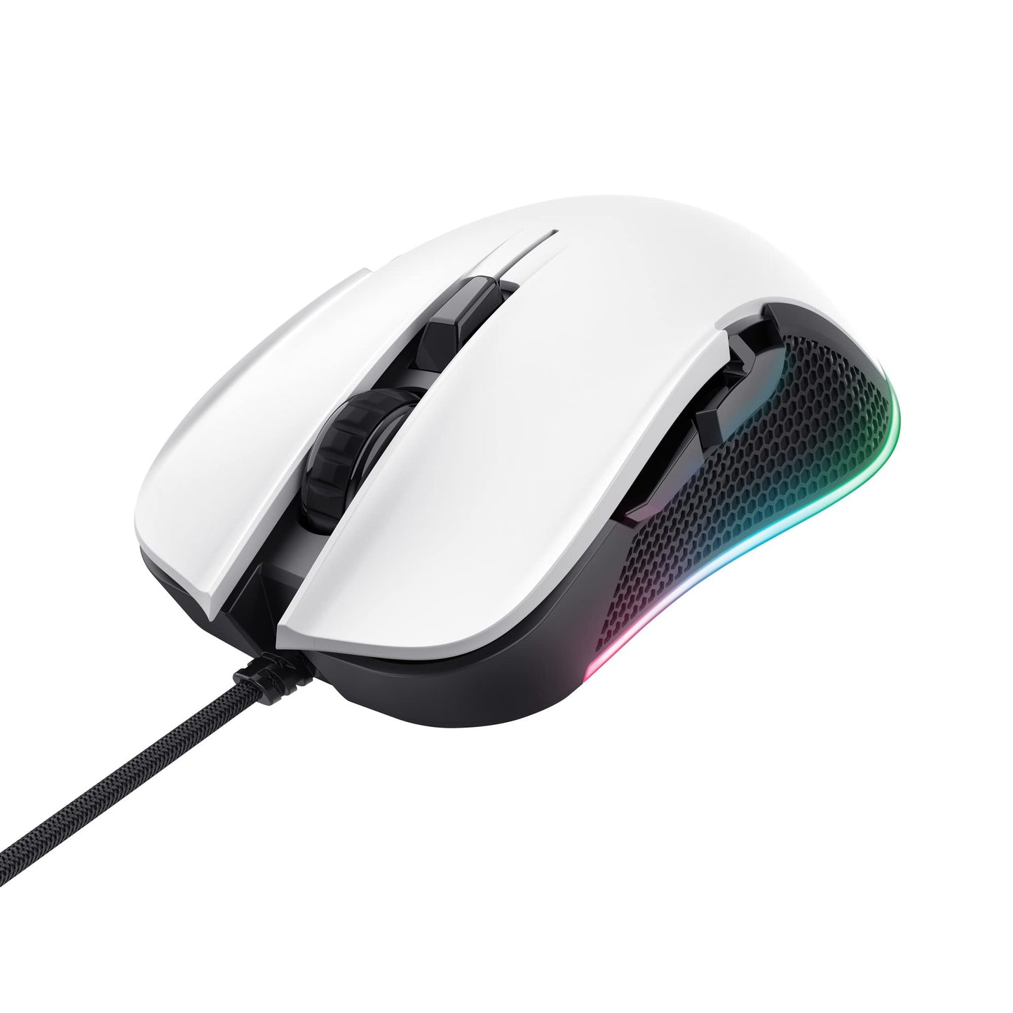 Trust Gaming GXT 922W Ybar - RGB LED, 200-7200 DPI, 6 programmable buttons, 2.1m USB cable, white gaming mouse for PC and laptop.