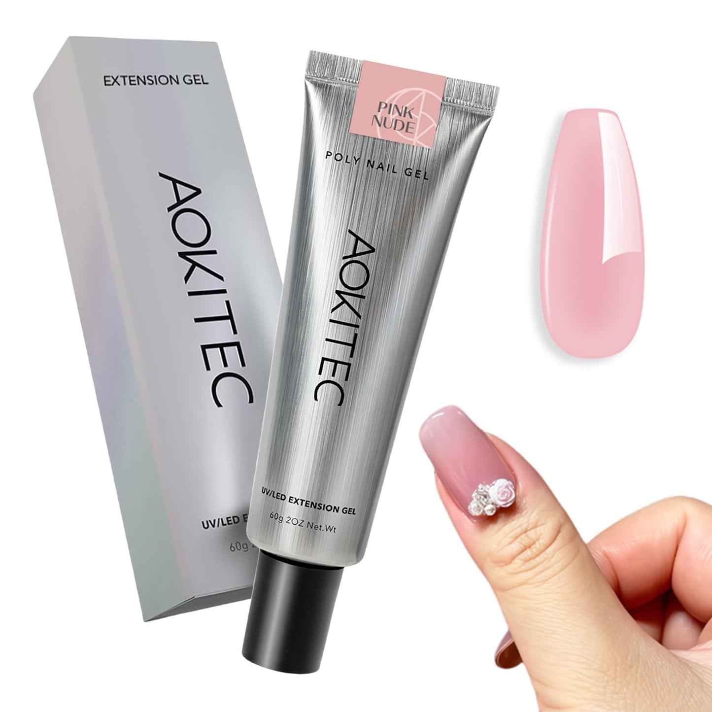 Polygel nagiem Aokitec Rosa Poly Gel, 60g, nagu pagarināšanai, stiprināšanai, viegli uzklājams acrylgel French Nails