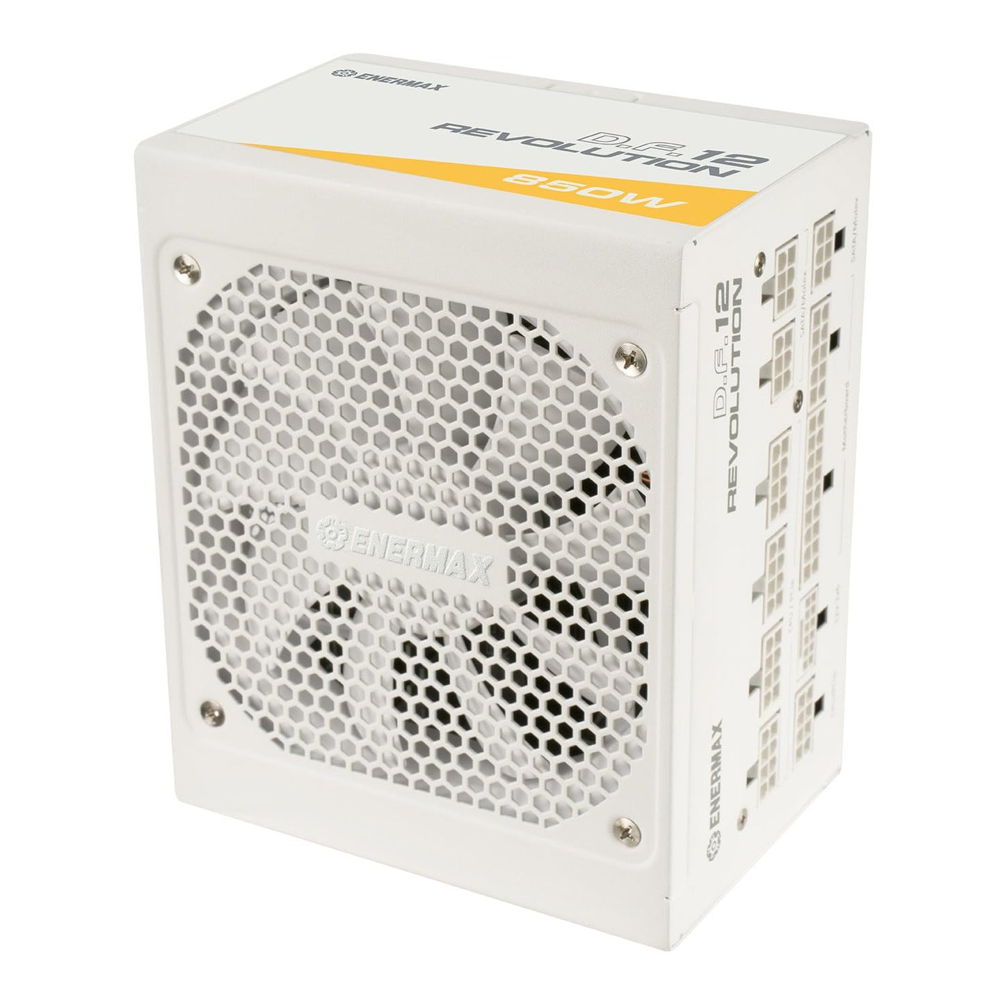 ENERMAX Revolution D.F. 850W PSU - 80Plus Gold, fully modular, 50% fanless, PCI-e 5.1, compact design, Snow White.