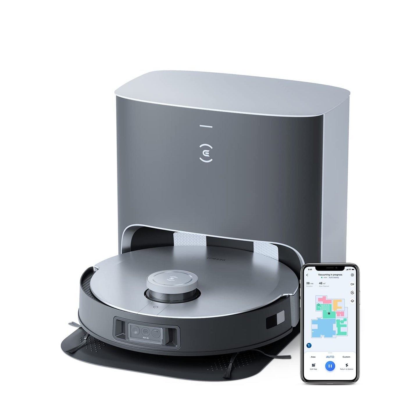 ECOVACS DEEBOT X1 PLUS - putekļsūcējs-robots ar 5000pa sūkšanas jaudu, 3D šķēršļu izvairīšanās, automātiskā izsūkšanas stacija