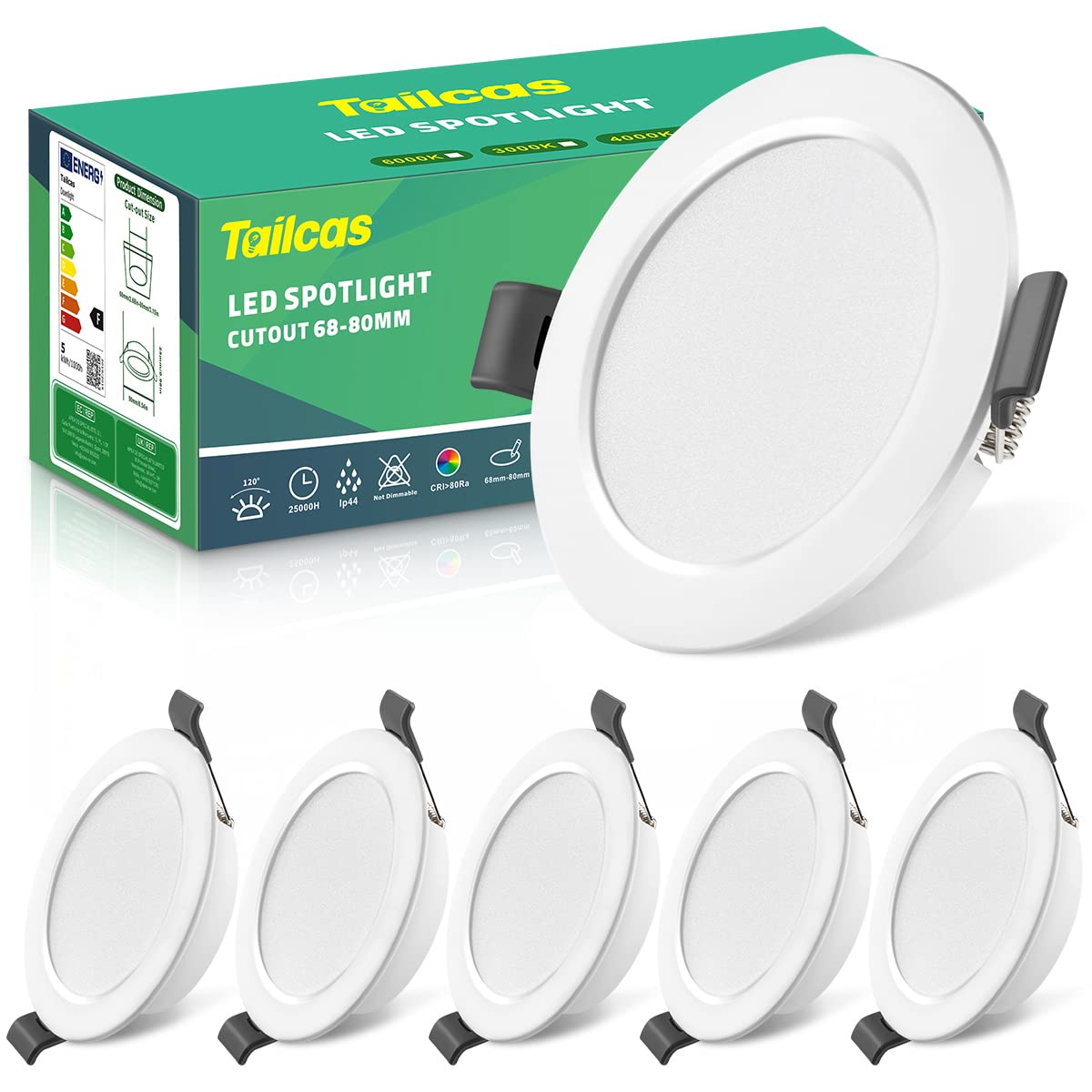 LED iebūvējami gaismekļi Ultra Plāni 230V 5W, 6000K auksti balta 6 gab. komplekts LED spoti