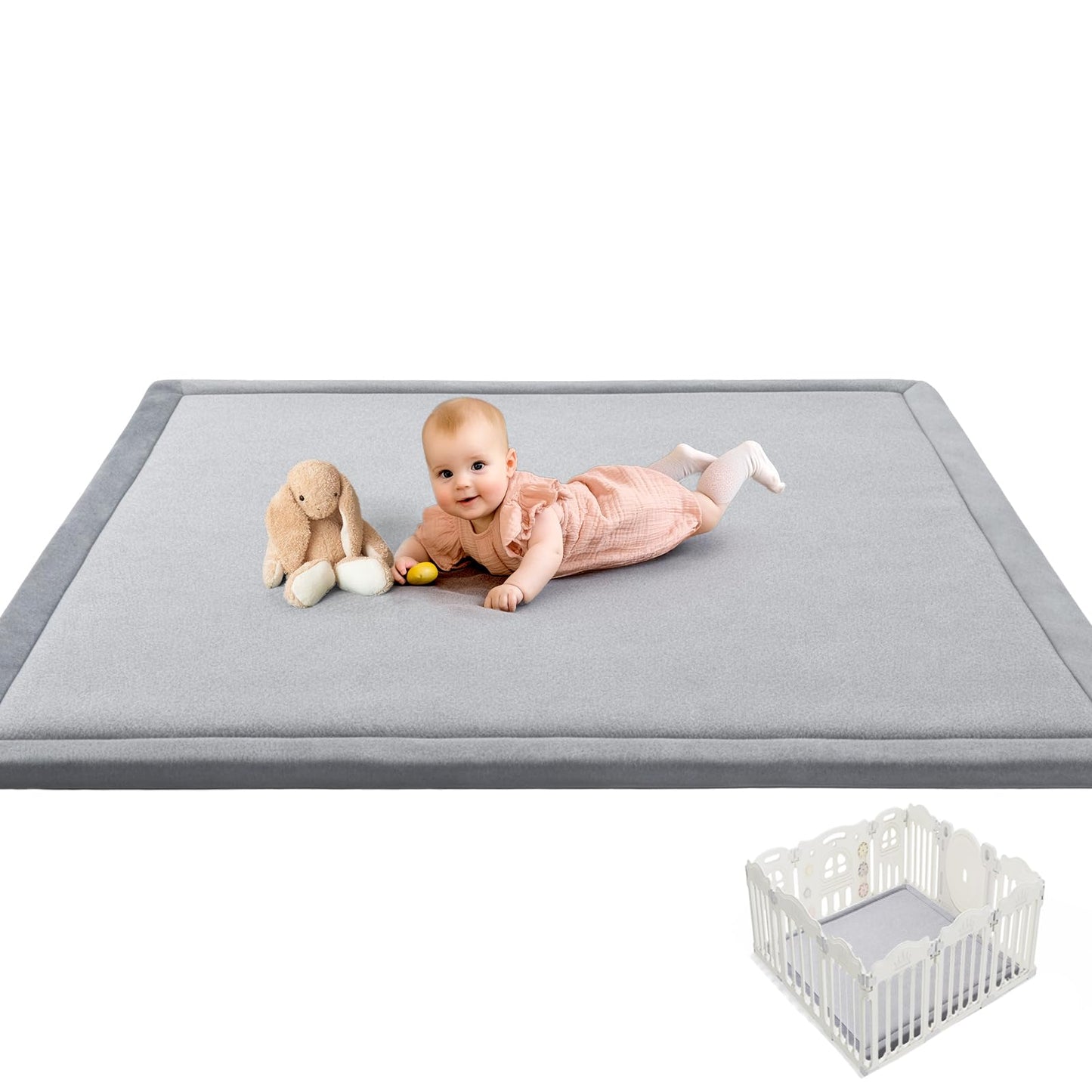Mallify spēļu paklājs mazulim 127x127x3,3cm – biezs rāpošanas paklājs ar atmiņas putām un neslīdošu apakšu, bērnu istabas paklājs, bērnu spēļu tepiķis, paklājiņš mazulim, pelēks