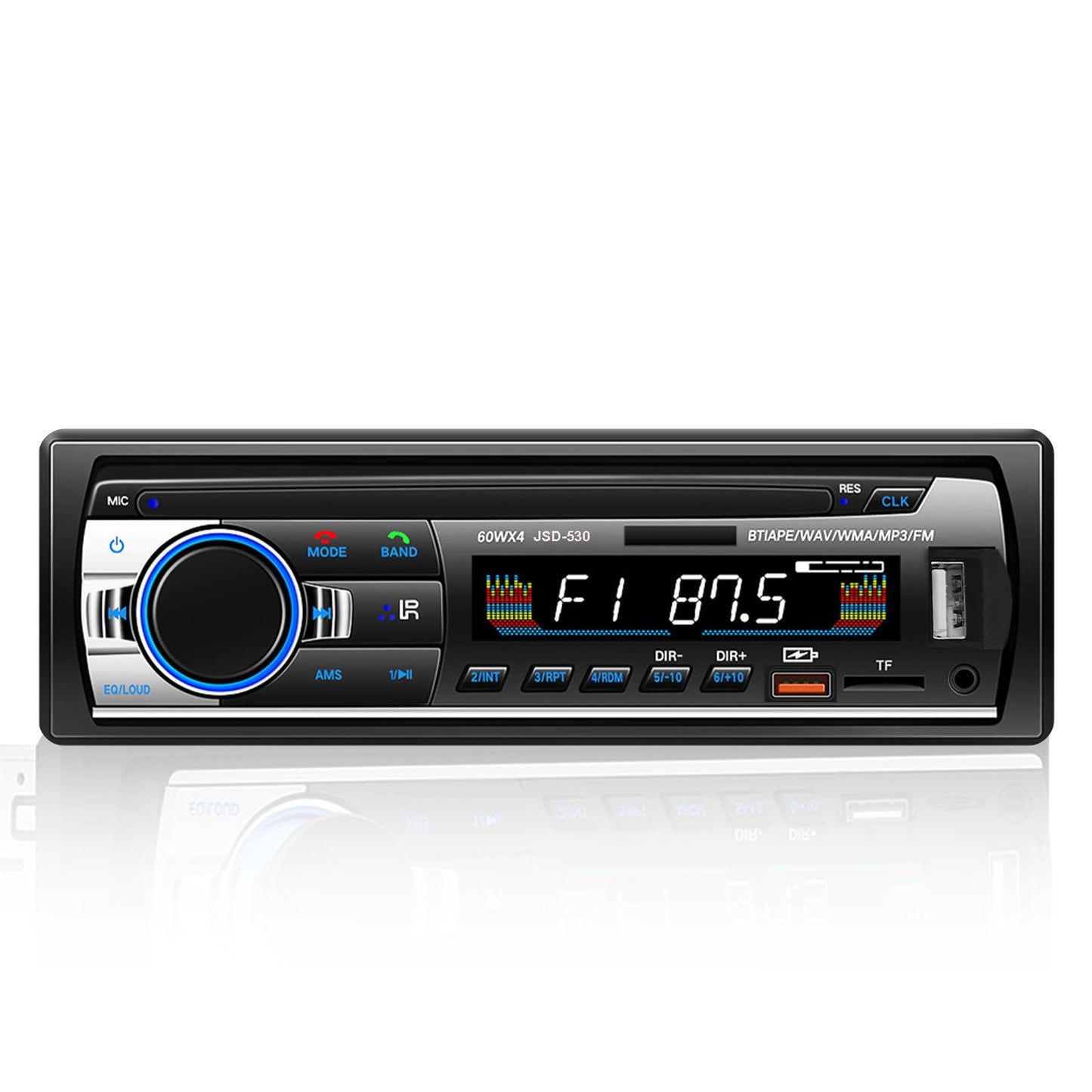Autoradio Bluetooth 5.0 1-DIN, 4x60W, FM auto radio ar brīvroku funkciju, LCD ekrāns, divi USB, AUX, SD/TF, EQ, DSP, tālvadības pults