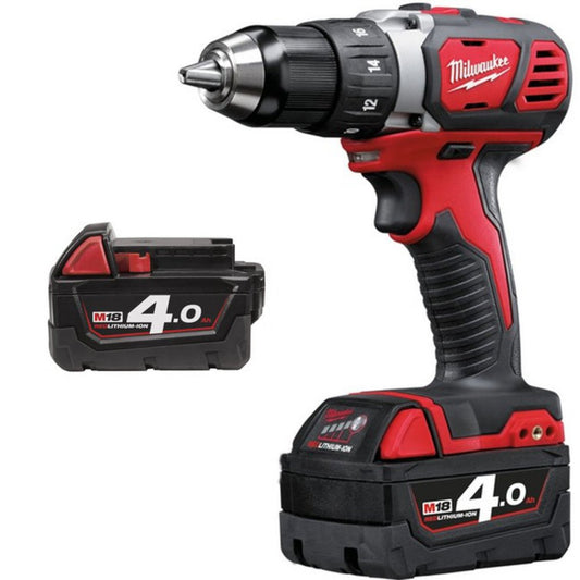 Milwaukee M18 BDD-402X - 18V cordless drill, 4Ah battery, compact design, powerful performance, red color.