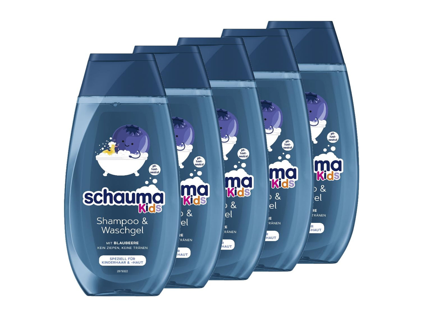 Bērnu šampūns un dušas želeja Schauma Schwarzkopf Kids ar melleņu aromātu, 5x 250 ml, vieglākai matu ķemmēšanai