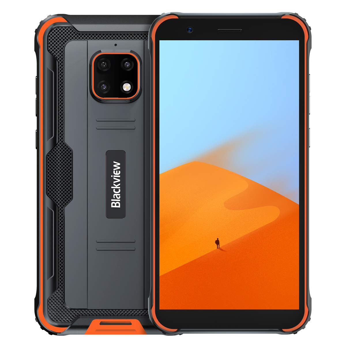 Blackview BV4900 - DUAL SIM, 32GB storage, rugged design, black and orange color.