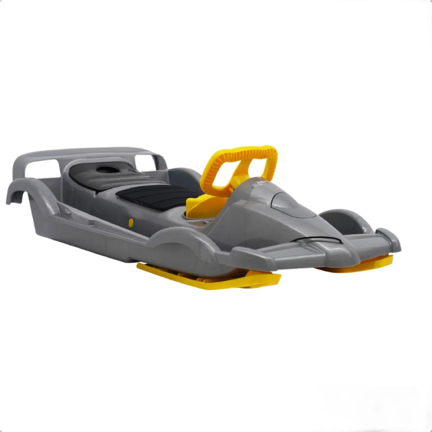 Stūrējamas ragavas Neustanlo by AlpenGaudi | Double Race | sudraba dzeltenas | dinamiska divkārša stūrēšana | izturīga konstrukcija | ergonomisks sēdeklis | ātriem piedzīvojumiem sniegā