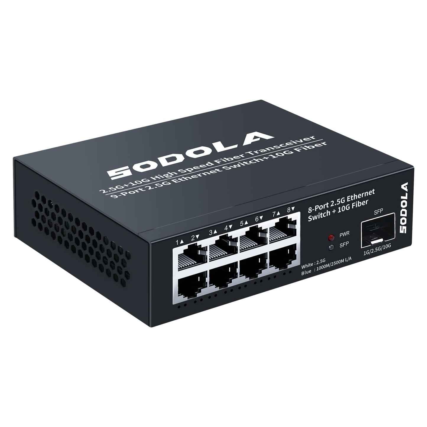 2.5 Gbit tīkla slēdzis SODOLA, 8 portu nevadāms, 8 x 2.5GBASE-T porti, 1x10G SFP+