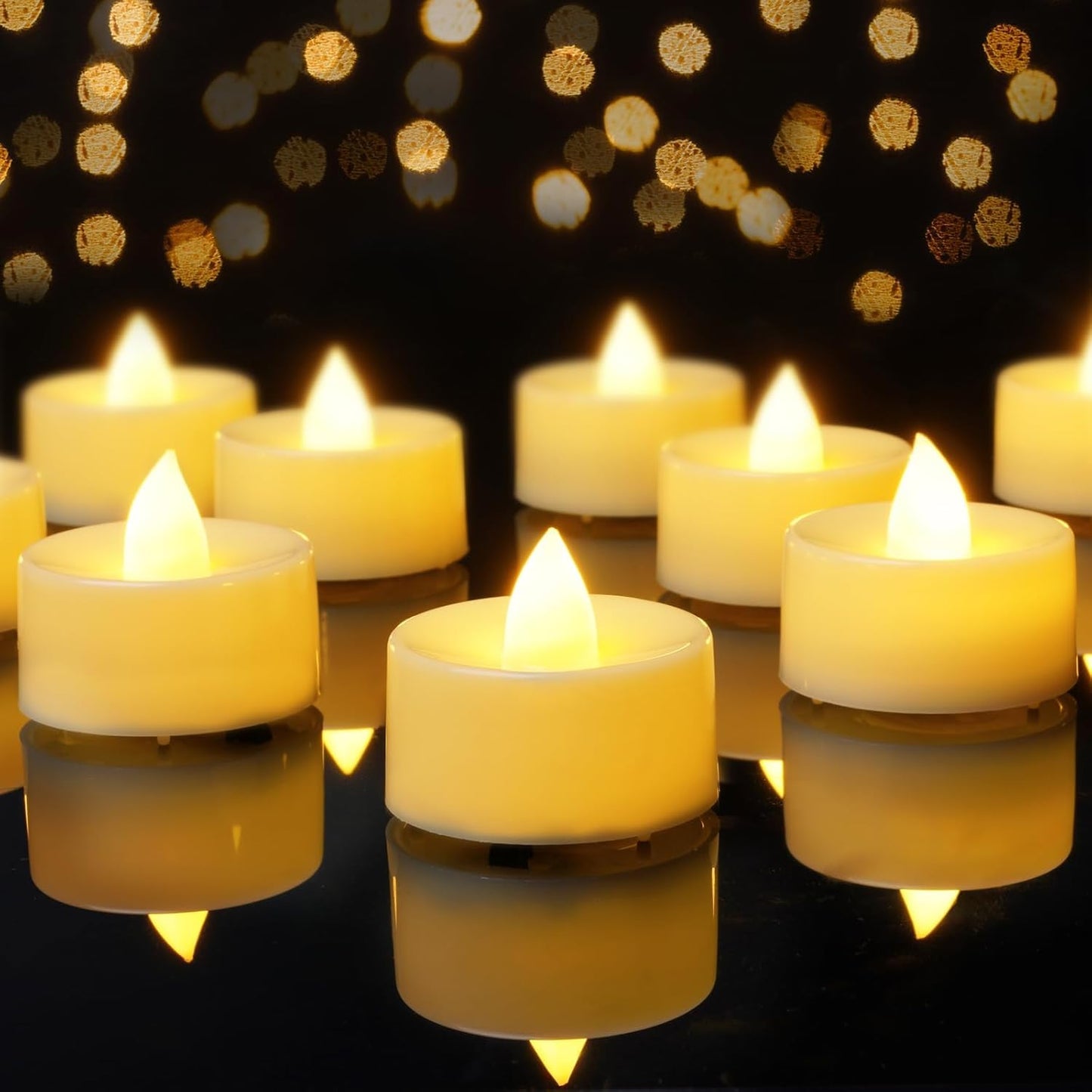 Flammenlose LED tējas sveces ar baterijām AMAGIC, 12 gab., silti balta gaisma, vaska apvalks