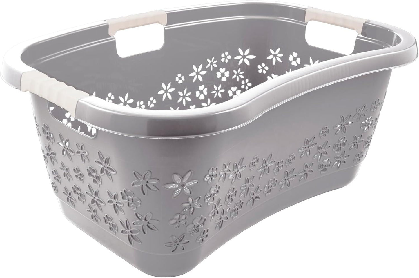 Premium veļas grozs 50 L, ergonomiska forma, Soft-Touch rokturi, liels grozs, pelēks