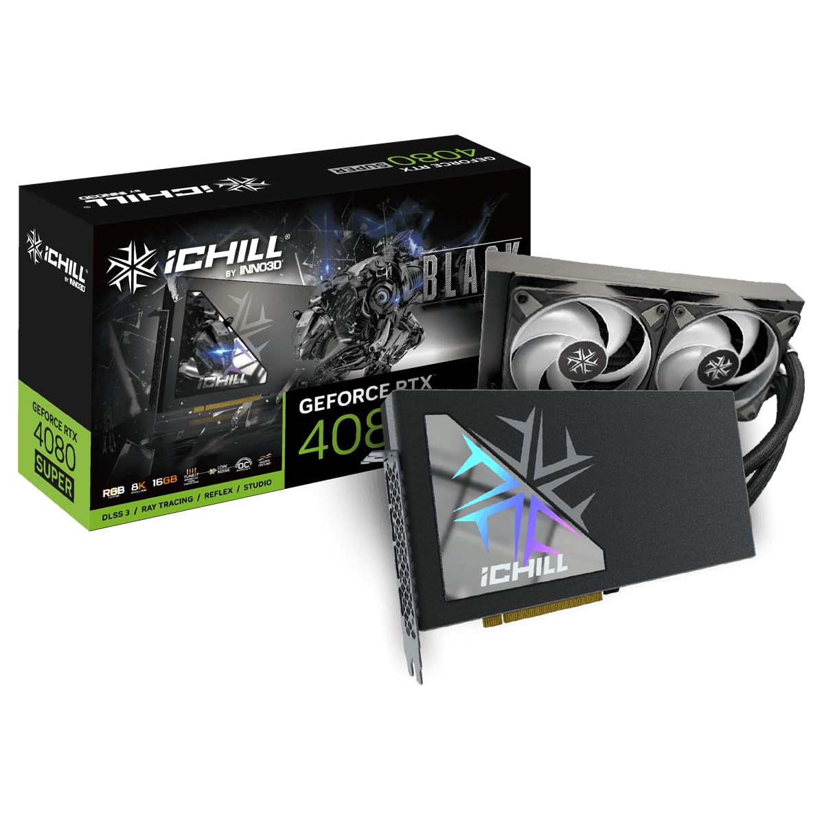 INNO3D GeForce RTX 4080 Super iChill Black - 16384 MB GDDR6X, high-performance graphics card for gaming and rendering.
