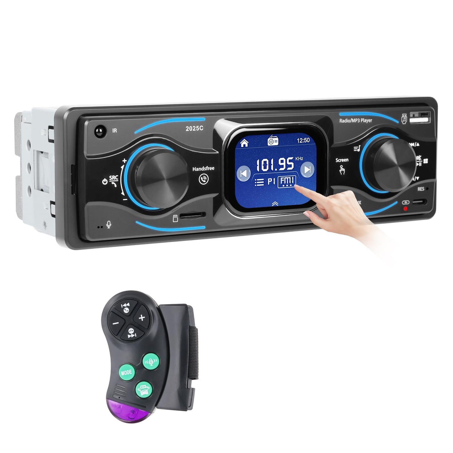 Avylet automašīnas stereo 7 LED krāsas, Bluetooth 5.0, brīvroku sistēma, 4 x 60 W, FM radio, USB/AUX, MP3/WMA/WAV/SD, bezvadu tālvadības pults