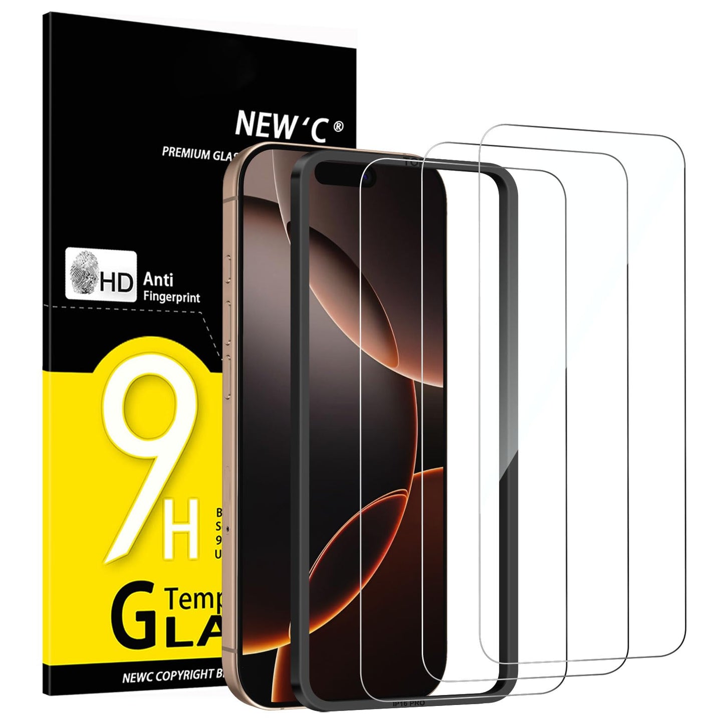 Ekrāna aizsargstikls NEW'C iPhone 17, iPhone 17 Pro/16 Pro, rūdīts stikls