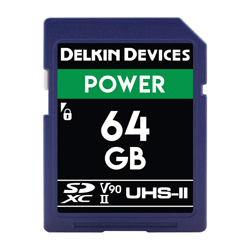 Delkin Devices 64 GB Power SDXC - 2000x UHS-II U3/V90 high-speed memory card for professional photography and videography.