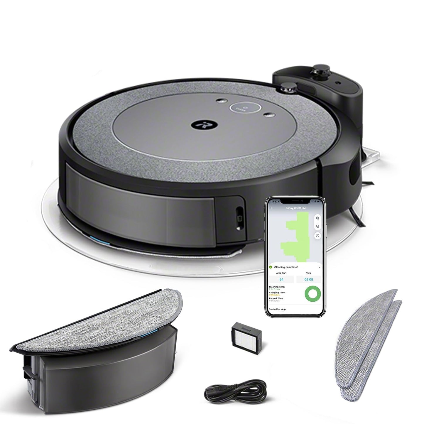 iRobot Roomba Combo i5 - Wi-Fi, inteliģenta navigācija, 2 gumijas birstes, saderīgs ar balss asistentiem, vēss krāsa
