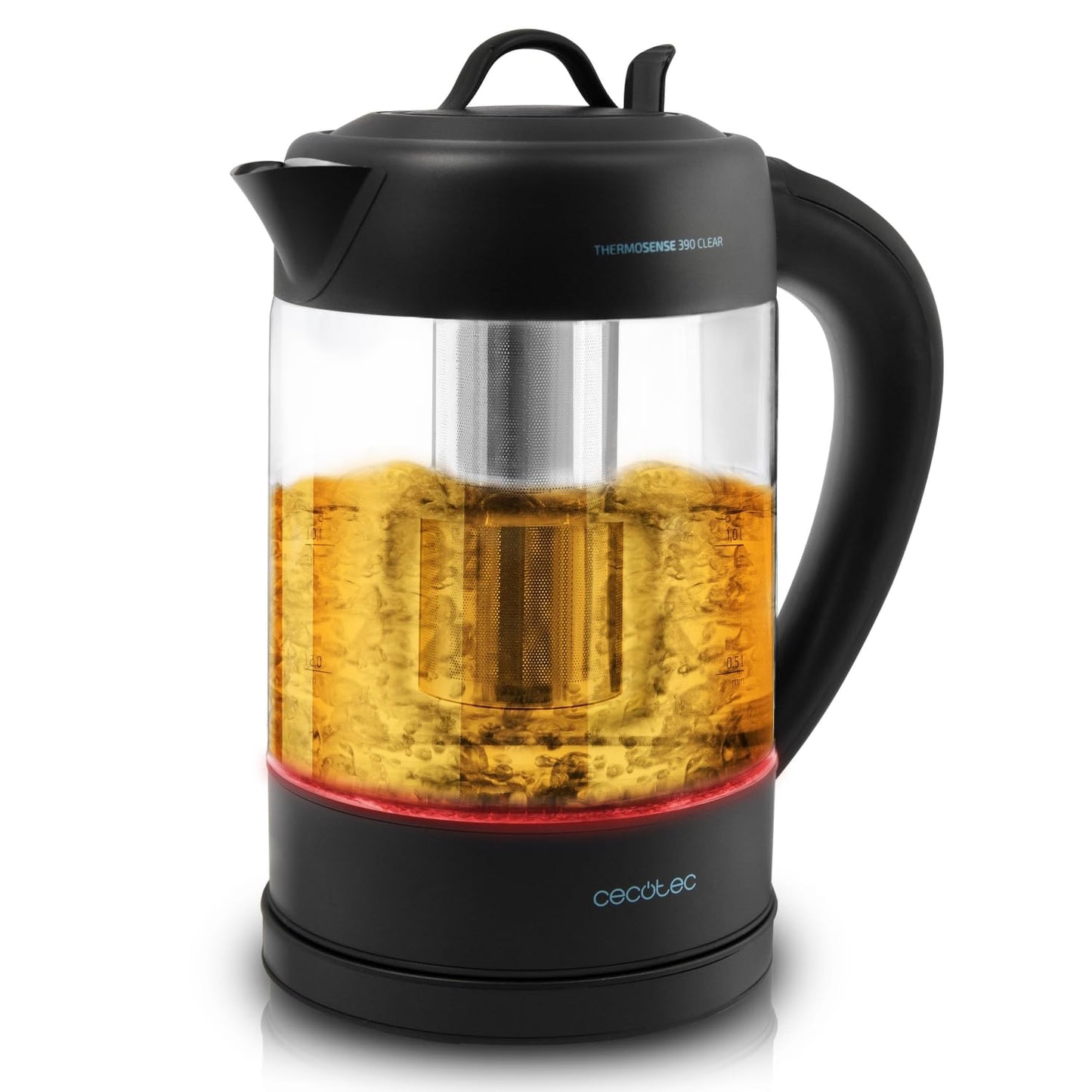 Cecotec elektriskā tējkanna ThermoSense - 1,7L borosilikāta stikls, bez BPA, 360° bāze, pretkaļķu filtrs, 2200W jauda.