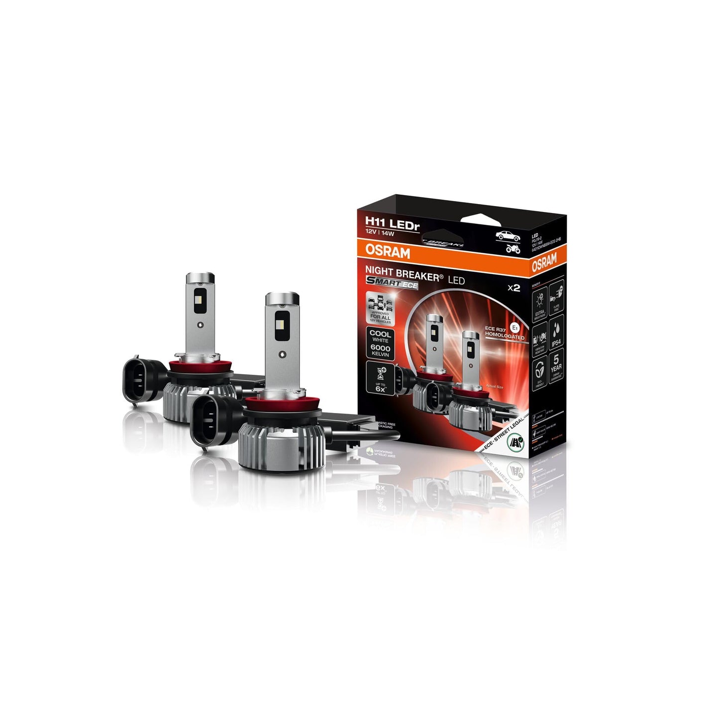 Osram NIGHT BREAKER LED SMART ECE H11 LED auto spuldze 6000K 12V, ECE R37 apstiprināta