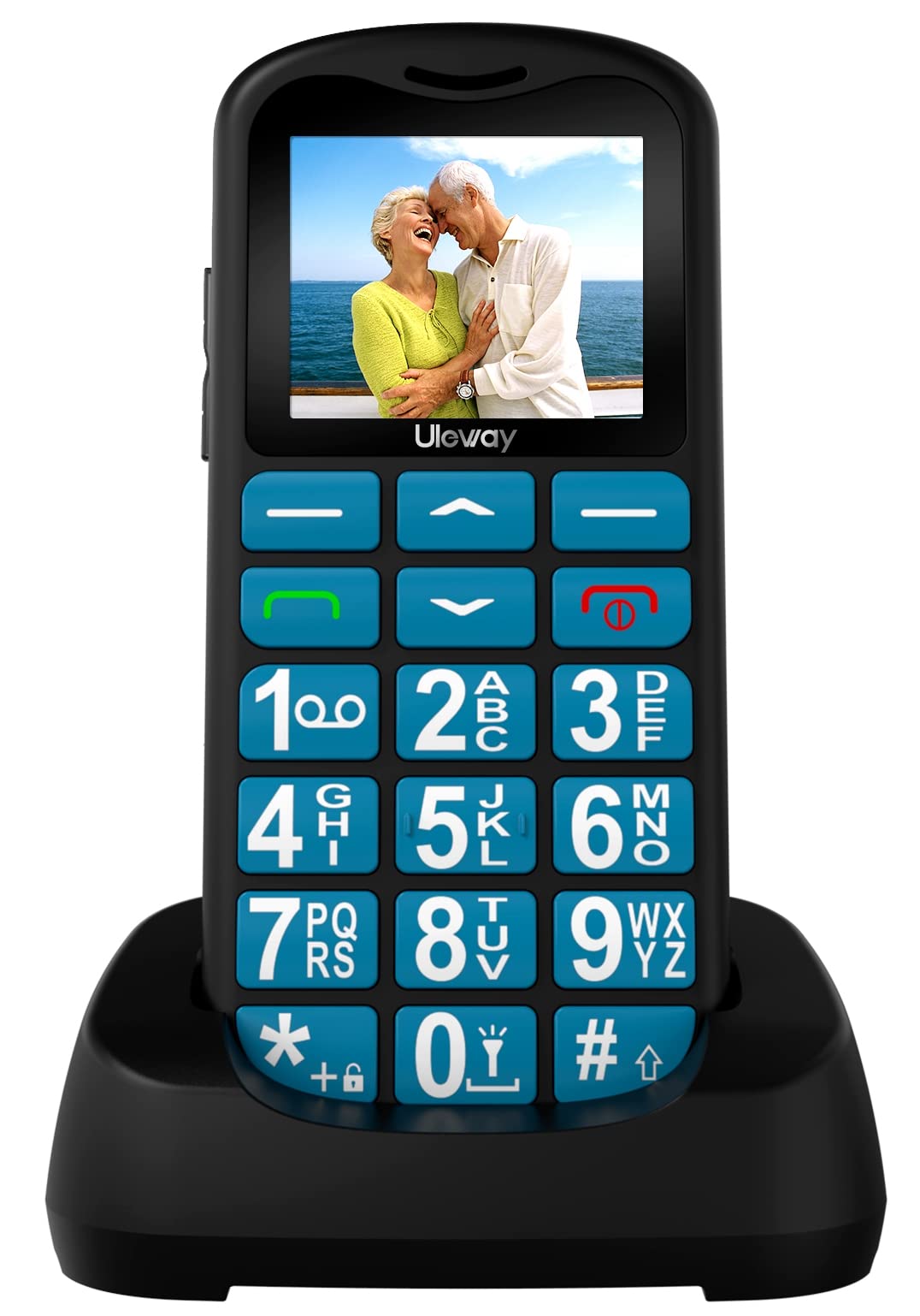 Senioru mobilais telefons uleway G180, lielas pogas, bez līguma, Dual-SIM, SOS, zils