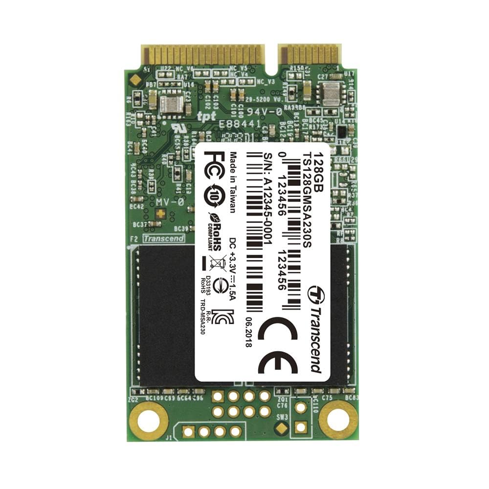 Transcend Highspeed 128GB mSATA SSD - SATA III, 6Gb/s, ideal for Ultrabooks, tablets, and thin servers, fast data transfer.