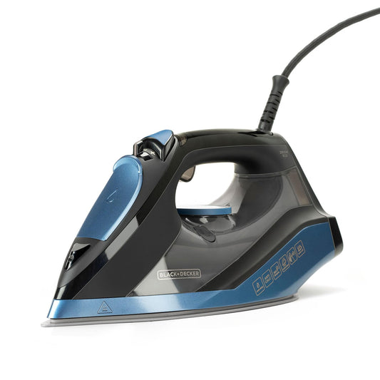 Black+Decker BXIR2801E - 2800 W steam iron, ceramic soleplate, 180 g/min steam boost, self-cleaning, dual anti-calc filter, blue, gold