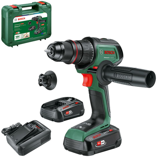 Bosch AdvancedDrill 18V-80 - 18V system, 78 Nm torque, metal chuck, magnetic cover, extra handle, includes 2 batteries and charger