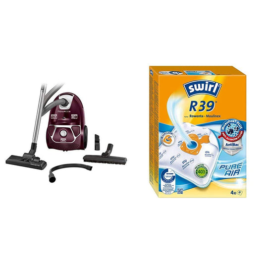 Rowenta RO3969 Compact Power - Tumši sarkans/sudrabs, pretalerģiju filtrs, 4 gabali Swirl R 39 MicroPor Plus maisiņi