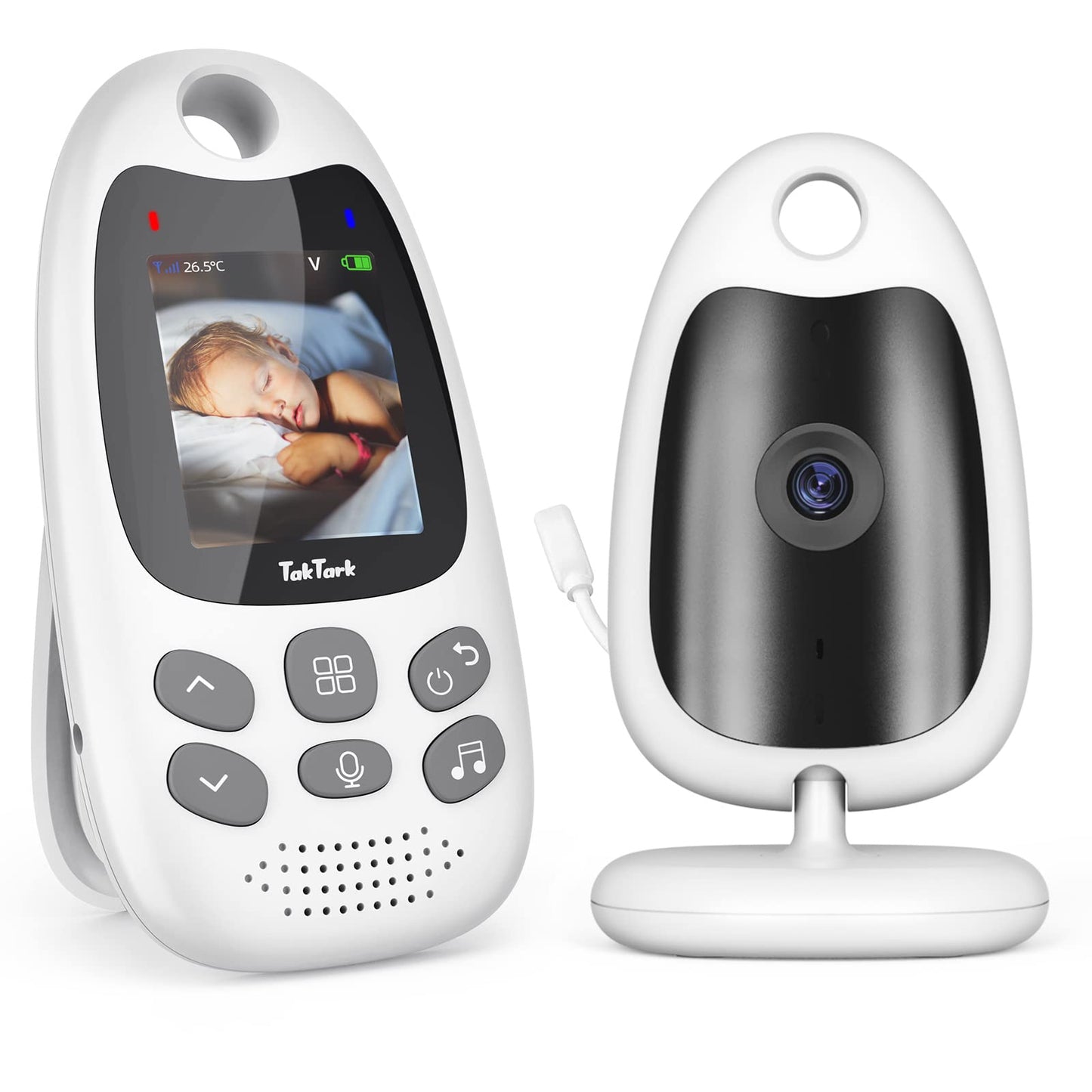TakTark babyfons ar kameru, 2'' video baby monitors ar kameru un audio, ar VOX funkciju, divvirzienu sakariem, nakts redzamību, temperatūras uzraudzību