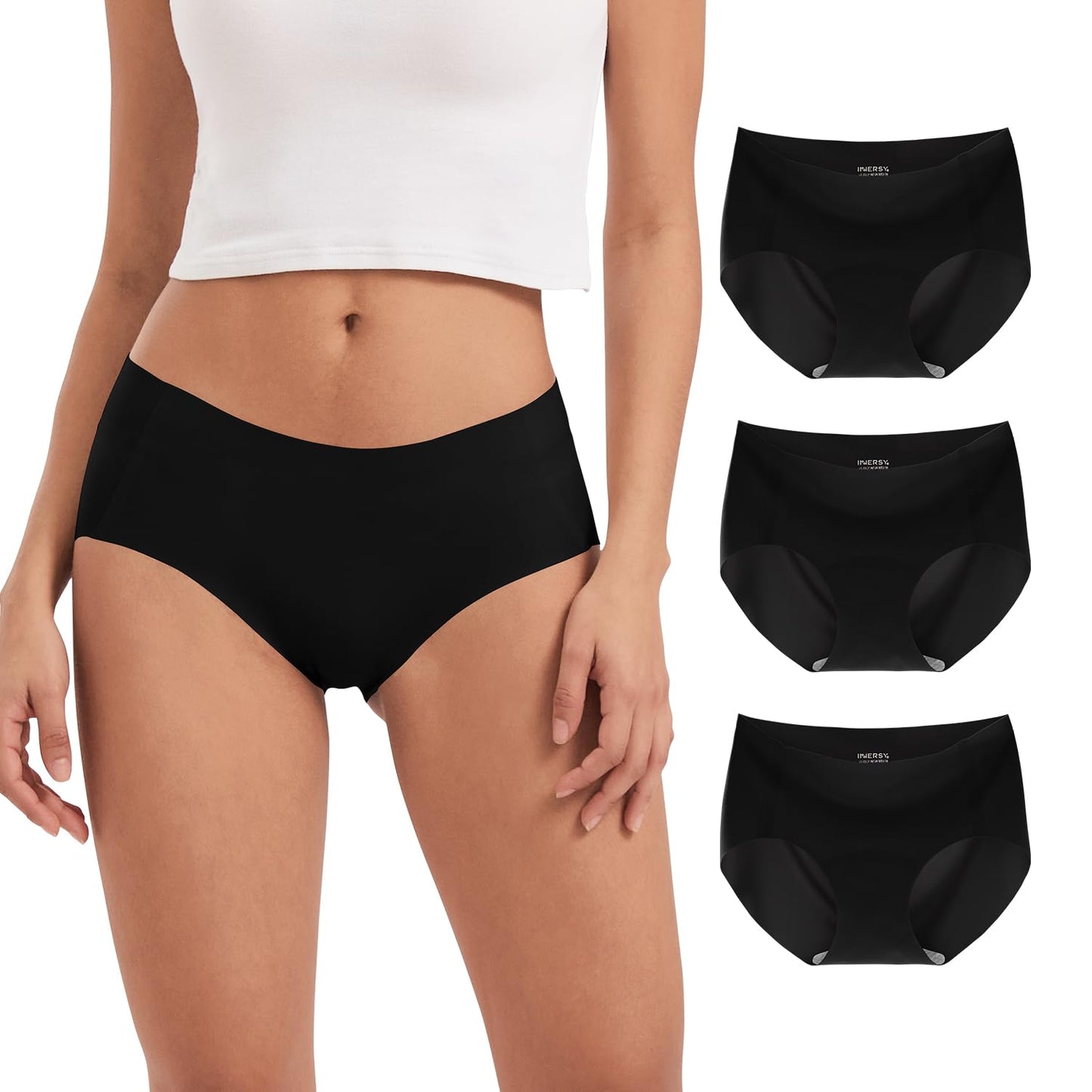 Sieviešu bezšuvju apakšbikses INNERSY no mikrošķiedras, L, melnas, pamata modelis