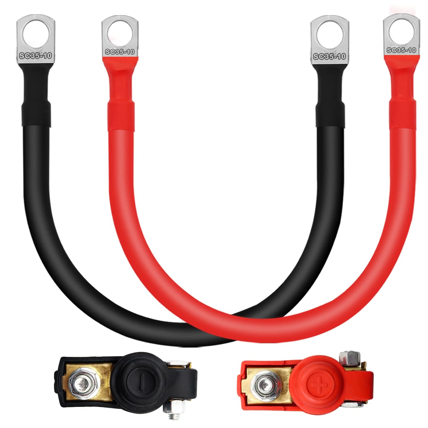 Baterijas kabelis M10 34.5cm, 2 gab. 2AWG 35mm² auto akumulatora kabelis, zemējuma kabelis