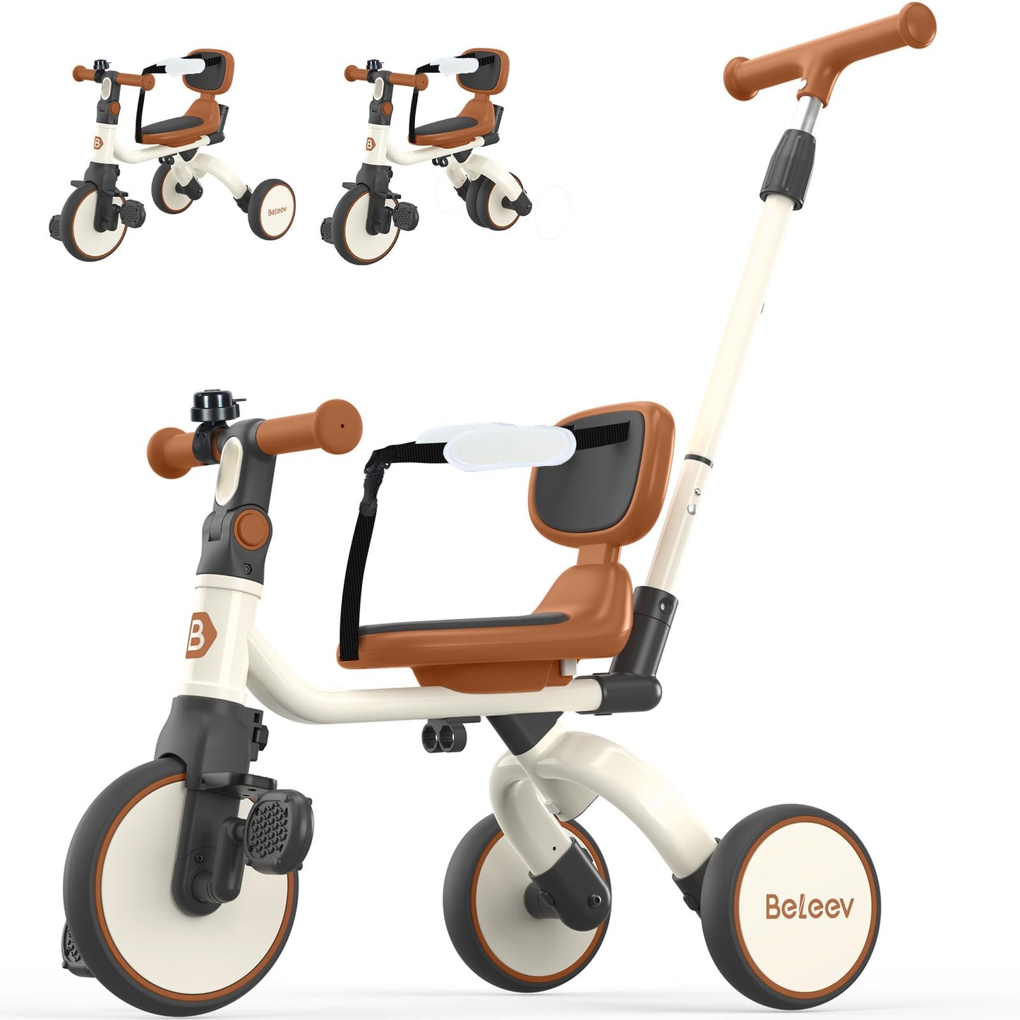 BELEEV 5-in-1 mazuļu trīsritenis no 1 gada ar stumšanas rokturi un pedāļiem