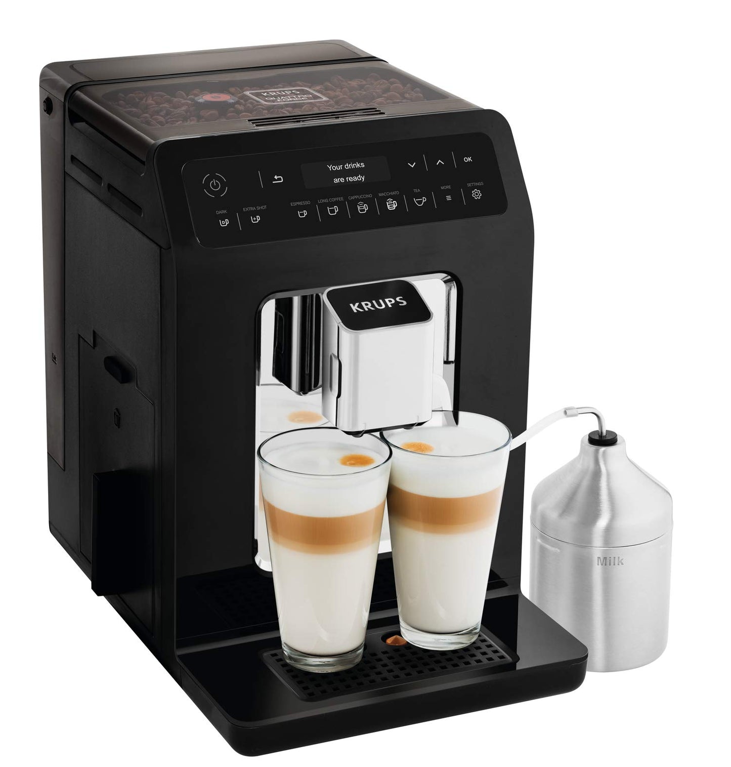 Krups EA8918 Evidence - OLED display, Barista Quattro Force, 12 coffees, 3 teas, One-Touch-Cappuccino, dual cup function, black