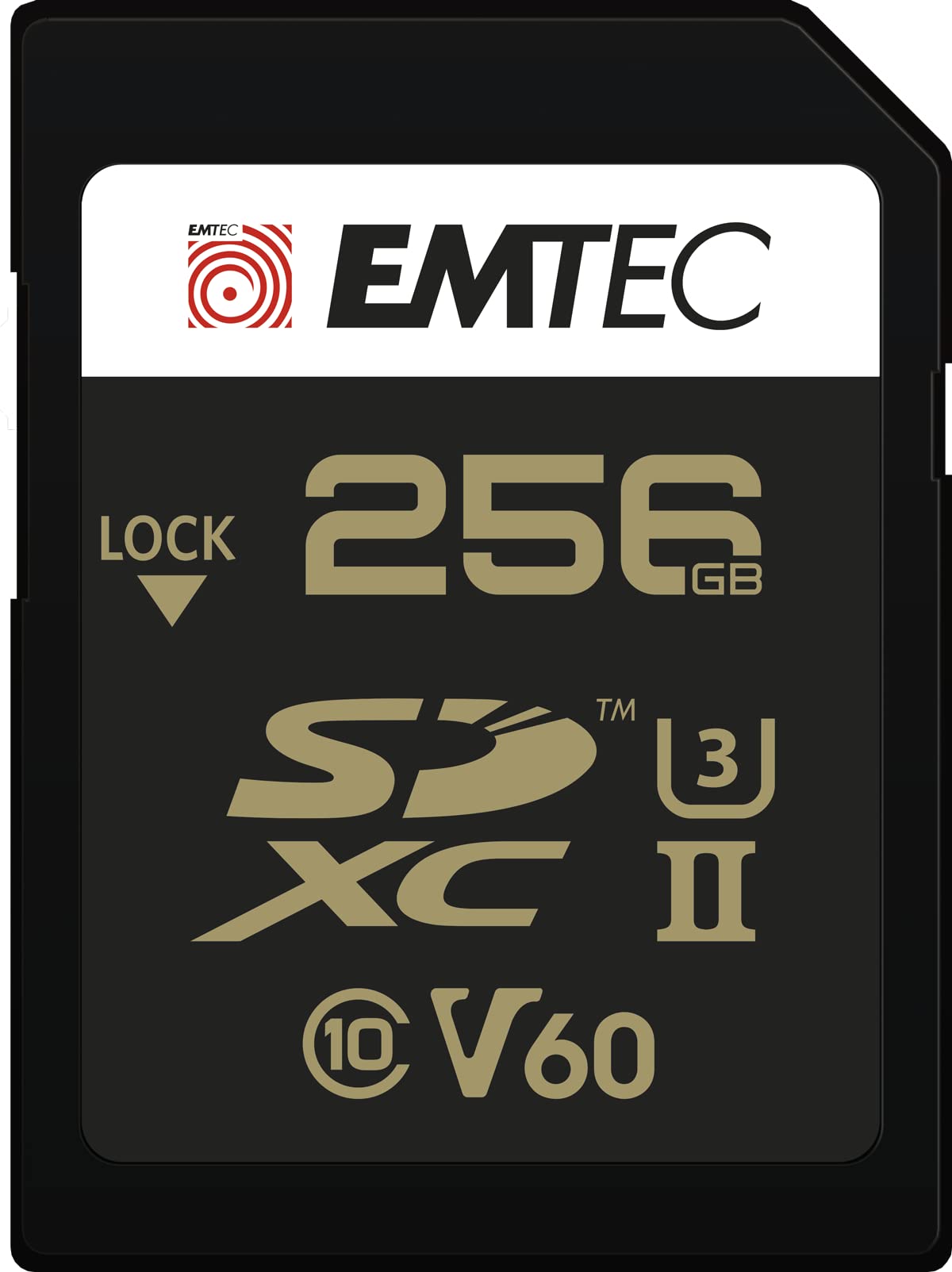 Emtec ECMSD256GUHS2V60 Flash atmiņa 256 GB SDXC UHS-II Klase 2 - High-speed storage, durable design, ideal for cameras.