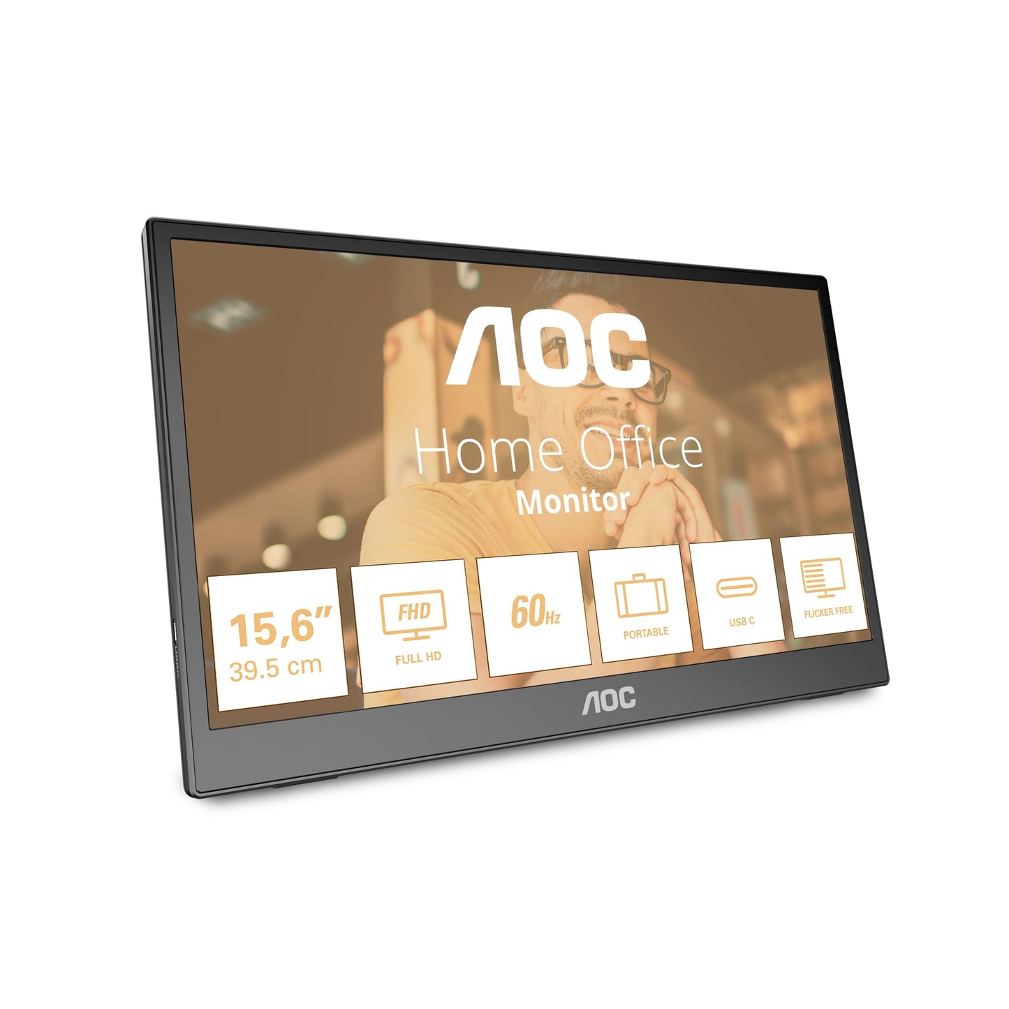 AOC 16T3EA - 16" portable monitor, 1920x1080 resolution, USB-C connection, multi-angle stand, black-gray.