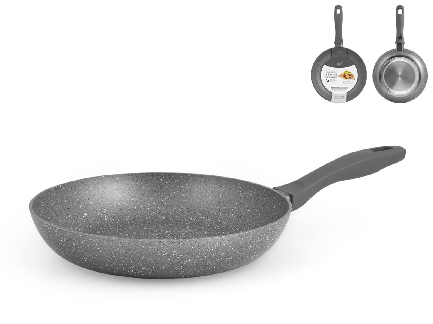 H&h akmens indukcijas pelēka nelipīga panna 22 cm - viegla, izturīga, ideāla cepšanai un sautēšanai.