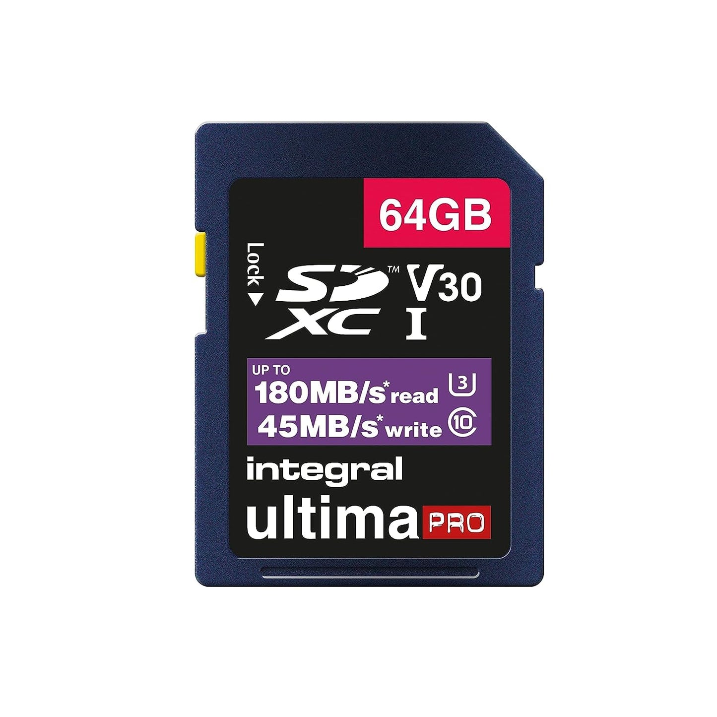 Integral 64GB SD Karte - 4K video, lasīšanas ātrums 180MB/s, rakstīšanas ātrums 80MB/s, SDXC V30 U3.