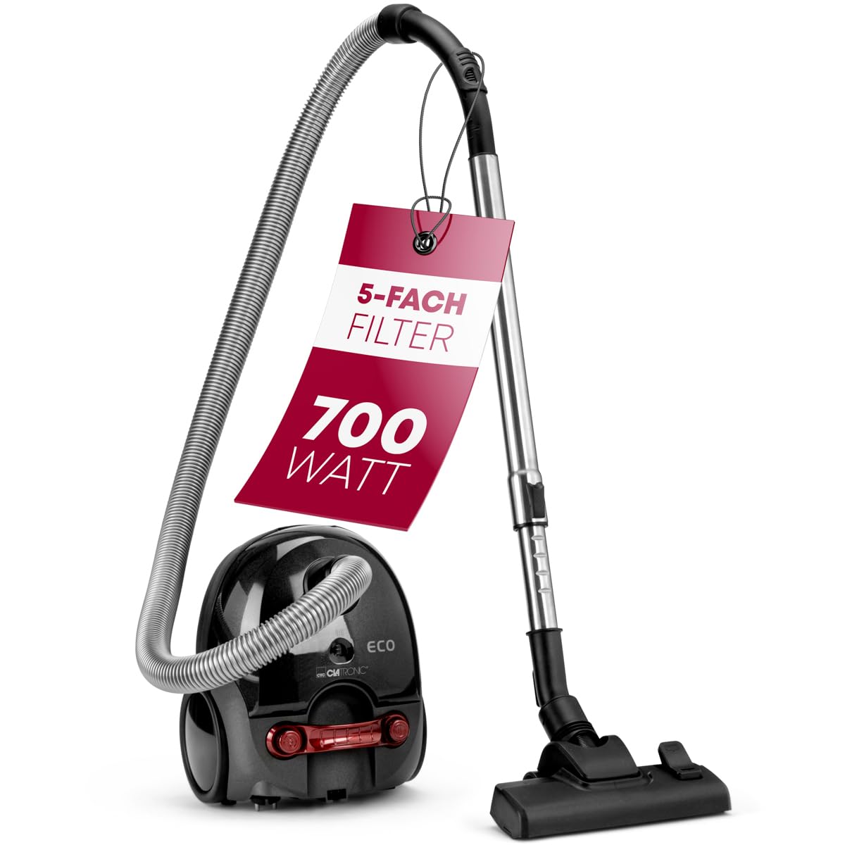 Clatronic® putekļsūcējs BS 1300 N - 700W enerģiju taupošs, 5-kārtīgs mikrofiltrs, pārslēdzama grīdas birste, antracīts.