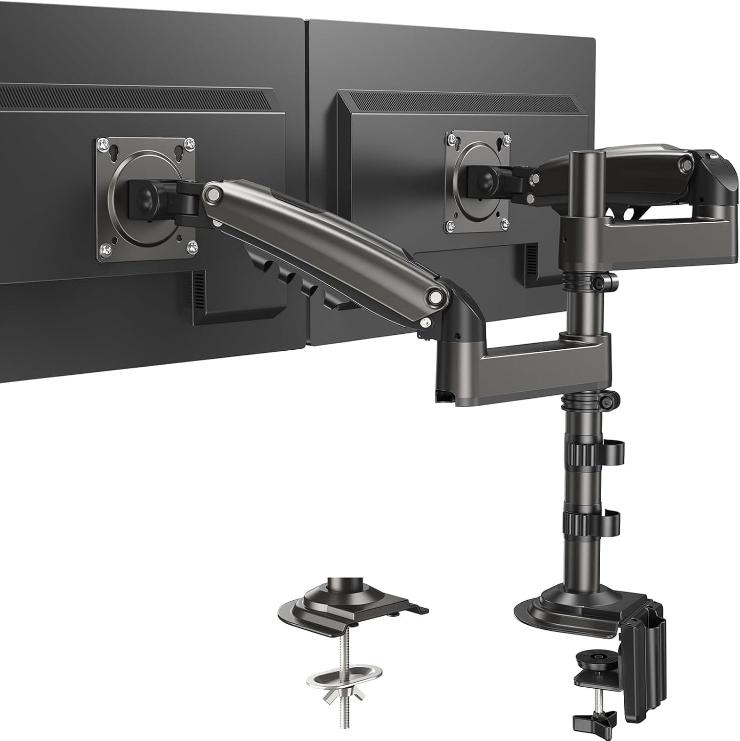 Divu monitoru turētājs HUANUO 13-32 collām, augstumā regulējams, 9KG uz roku, VESA 75/100mm