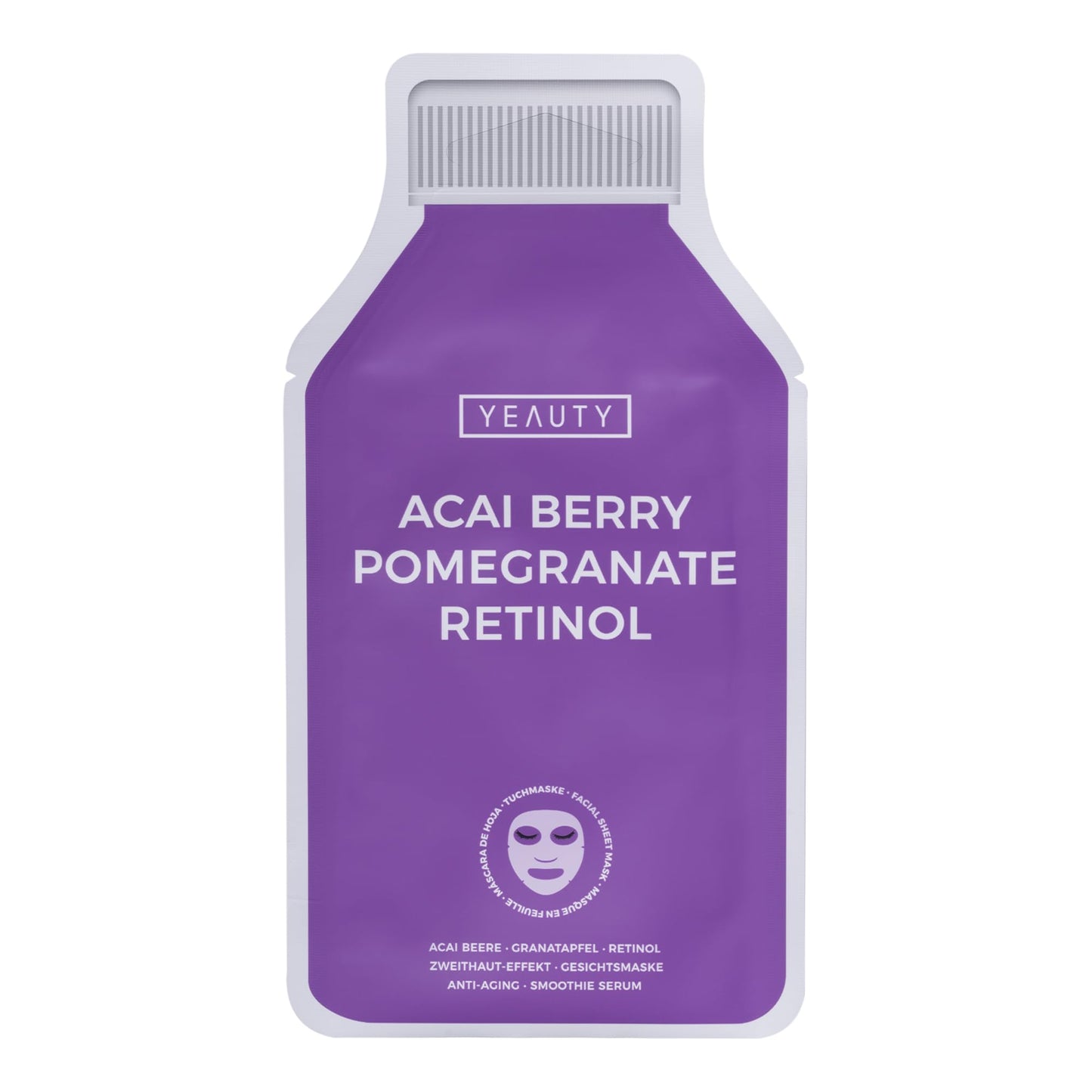 Lapu maska YEAUTY Smoothie Acai Berry ar retinolu, granātābolu un antoksidantiem
