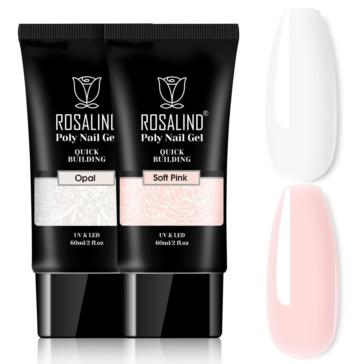 Polygel nagiem ROSALIND White Pink, 2pcs 60ml, balts rozā stiprināšanas un remonta gelis