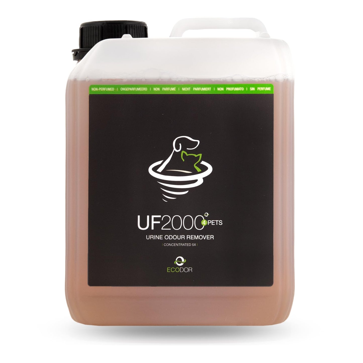 Urīna smaku noņēmējs Ecodor UF2000 4Pets 2500ml | 100% bioloģisks urīna smaku eliminators kaķiem un suņiem | Bez smaržas, efektīvs mājdzīvniekiem | Koncentrāts 1 no 5 uzpildes iepakojums