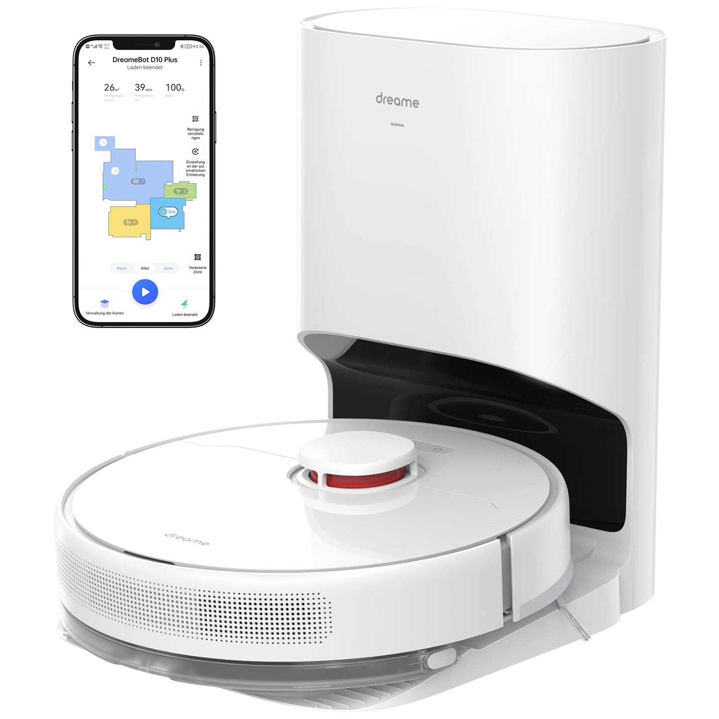 Dreame D10 Plus - Robot vacuum with automatic dust emptying, LiDAR navigation, 4000Pa suction, 170min battery, WiFi control, white.