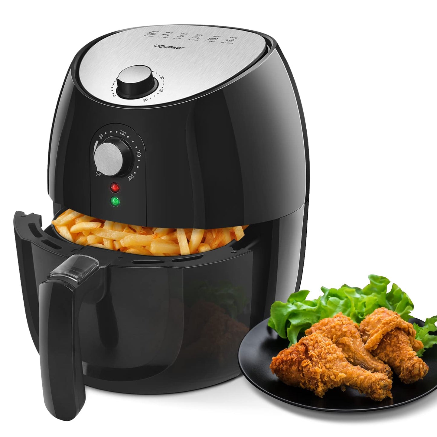 Karstā gaisa fritēšanas ierīce - 3,5L, 1500W, bez eļļas, noņemams grozs, automātiska izslēgšanās, melna, ideāli mazām mājsaimniecībām.