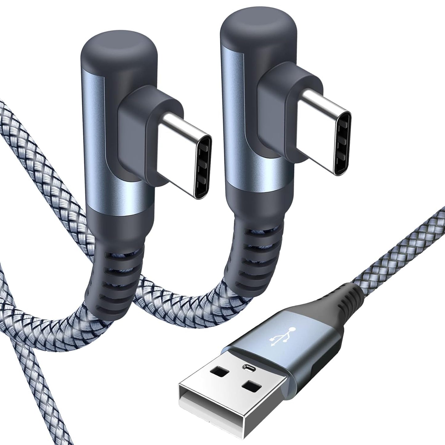 USB C kabelis 3.1A ātrā uzlāde, 2 gab. 2 m, L-veida Type C kabelis, Nylon, iPhone 16 15 Pro Max, Samsung Galaxy S25 S24 S23