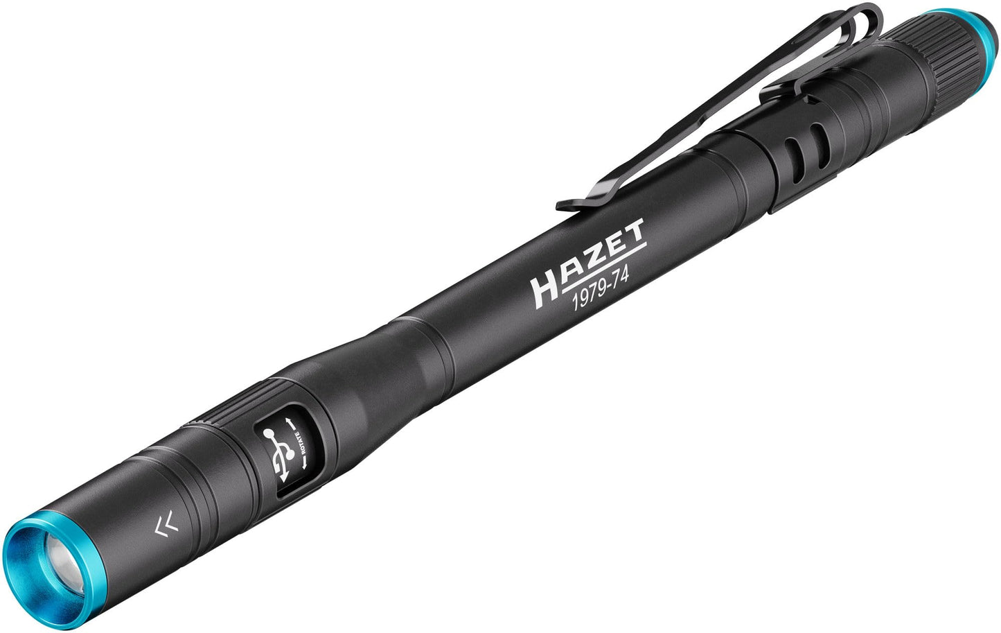 LED pildspalvas lukturis Hazet 1979-74, fokusējams, 500 Lumen, 3 spilgtuma līmeņi, USB-C uzlāde, Li-Ion akumulators vai baterija, IP44, 158 mm, 100 m gaismas attālums